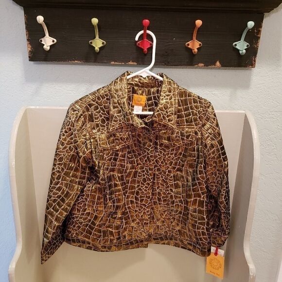 NEW Ruby Rd Gold Metallic Giraffe Holiday Jacket - Picture 1 of 7
